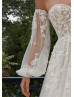 Beaded Ivory Lace Tulle Fairytale Wedding Dress With Detachable Sleeves